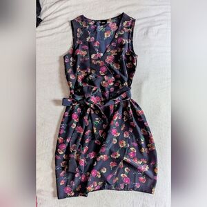 ASOS Navy V-Neck Sleeveless Floral Wrap Dress